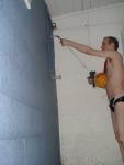 He loves the ball so much, he showers with it