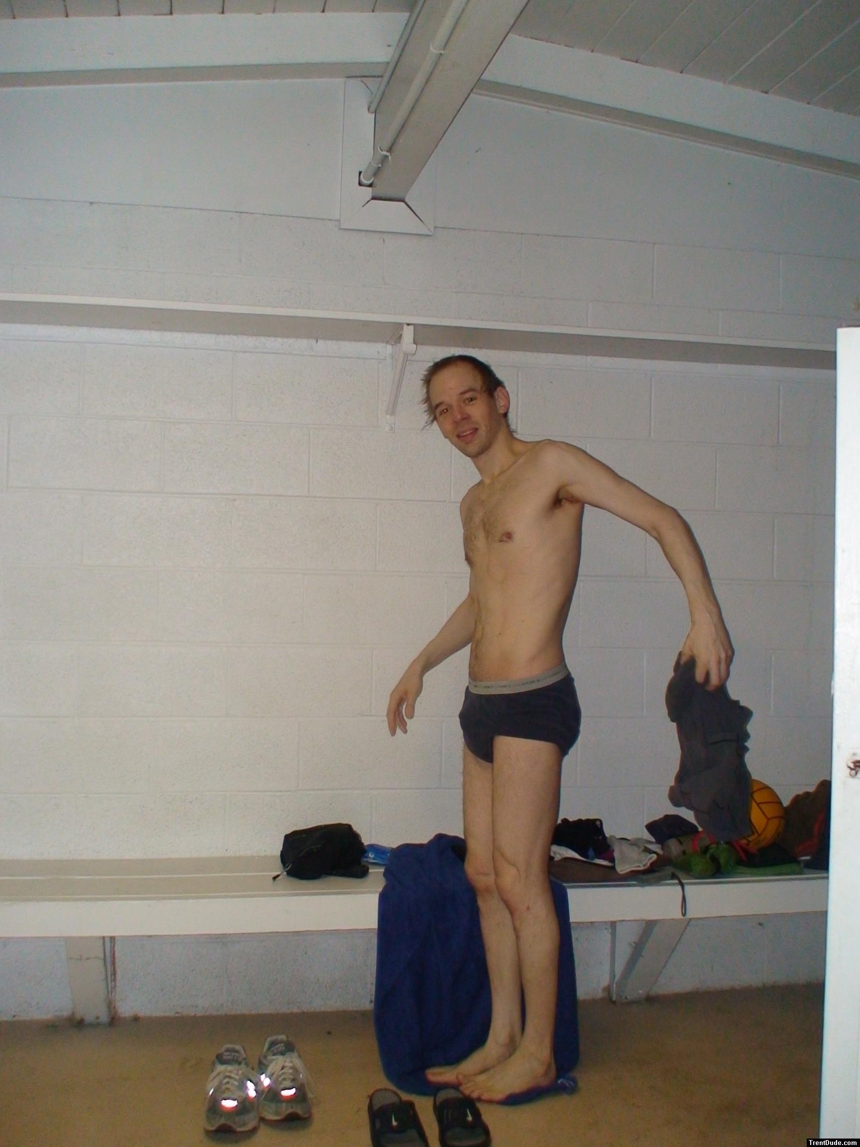 Blue  hanes, water polo ball on the bench