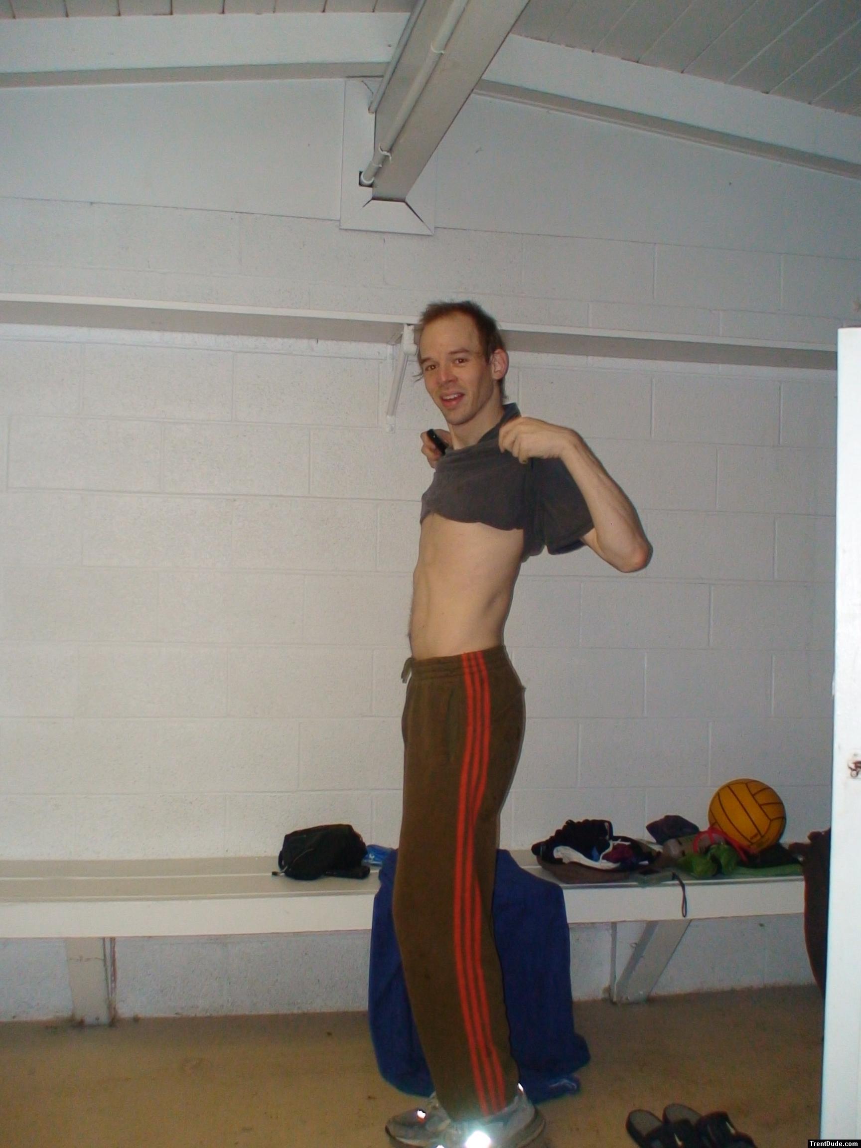 Addidas sweats, water polo ball, end of photo shoot
