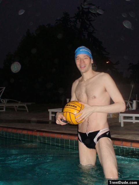 Water polo dude in a speedo holding a ball (smile) )best_