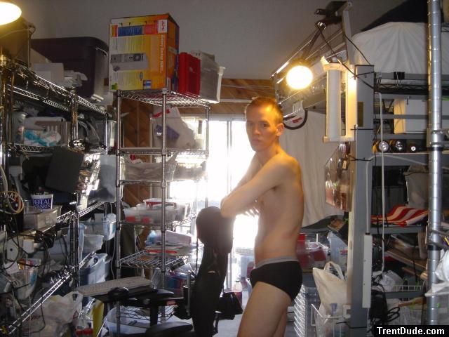 Wearing black hanes in the storeroom