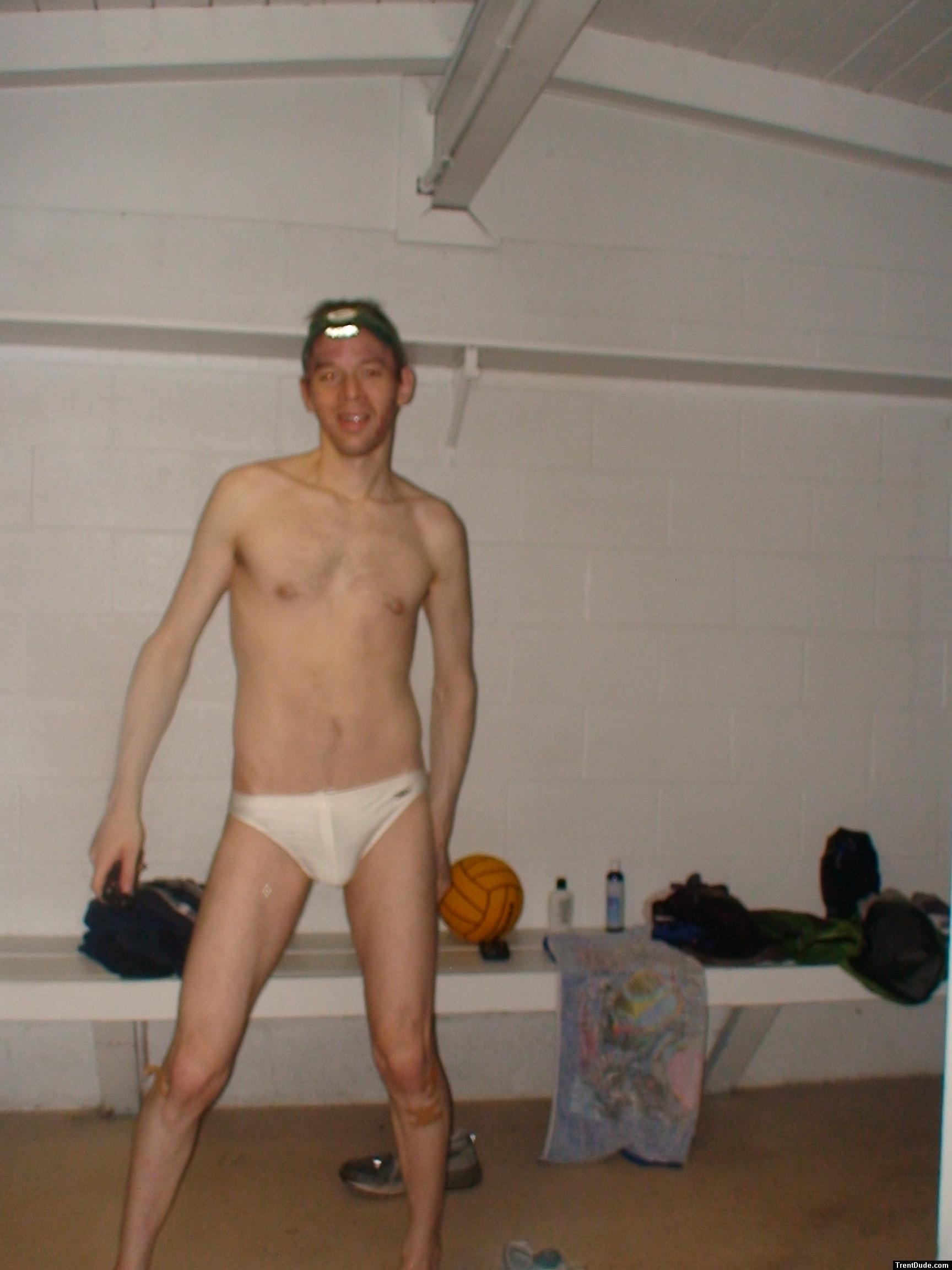 White speedo in the locker room (out of focus)