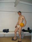 White speedo in the locker room