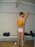 Afraid the water polo ball makes his butt look fat in the white Speedo  (rear)