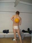 White speedo backside, and water polo ball (rear)