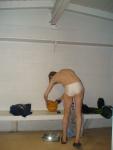butt cheeks, Setting down the water polo ball (rear) (best)