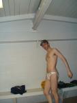 Standing in a white speedo