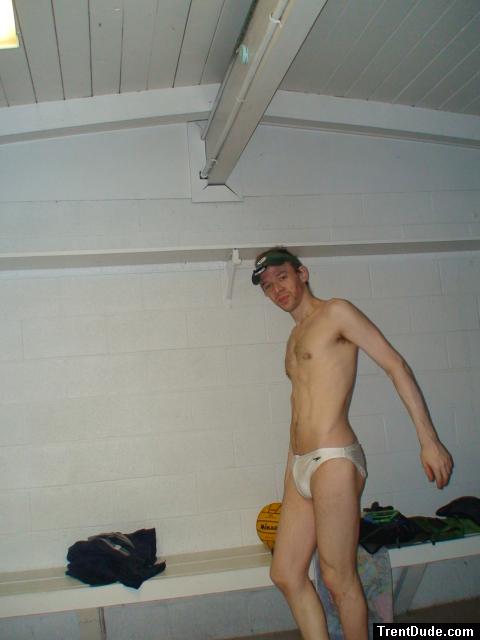 Standing in a white speedo