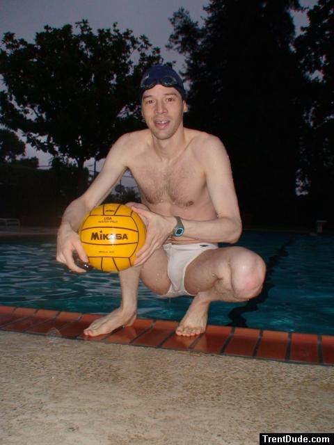 Five-toed Water polo player in a white Speedo (feet) (red eye)