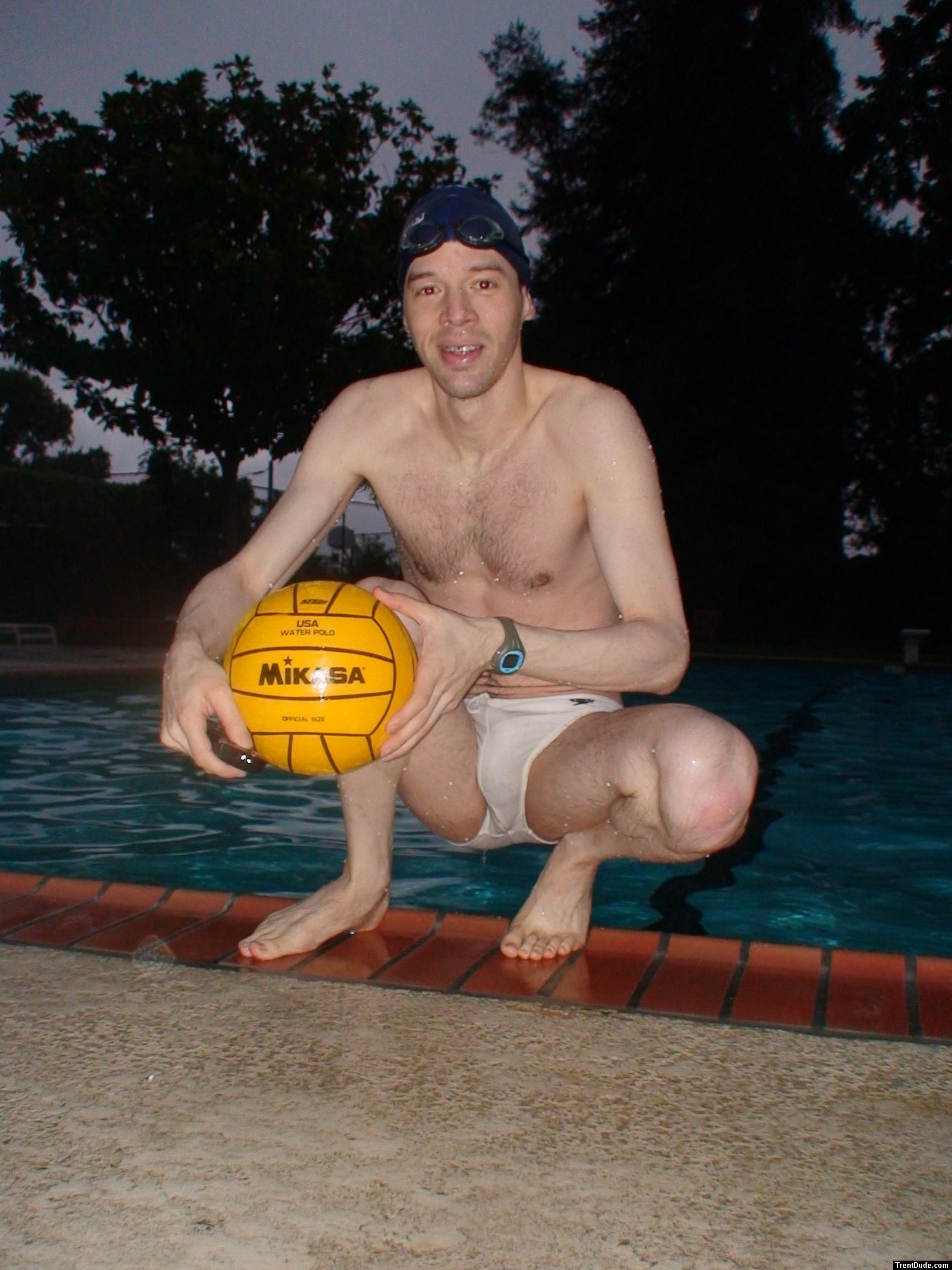 Five-toed Water polo player in a white Speedo (feet) (red eye)