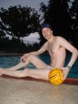 Water polo player with white Speedo (chest hair)