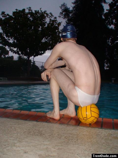 Thinking about having some salmon for lunch while wearing a white Speedo (glute muscles visible)