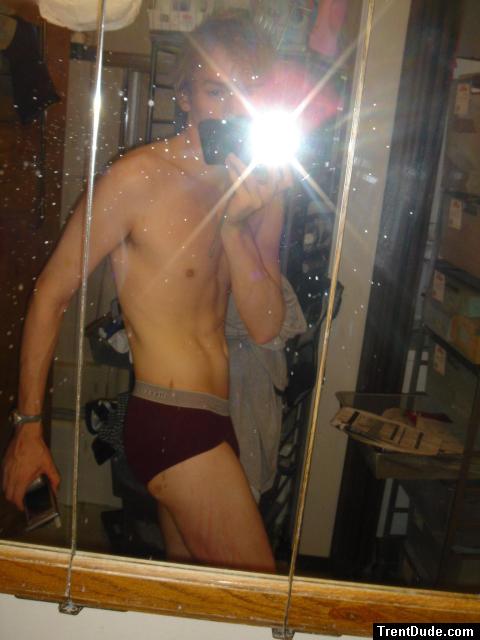 Toned abs with Red Underwear.  Its a shame the window was so messy.