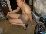 Grey Hanes Underwear, reef slippers, barefoot sole