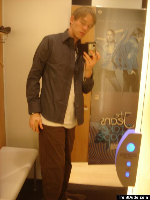 Trying on pants in the Gap store