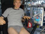 At home in underwear on a warm cozy fall morning