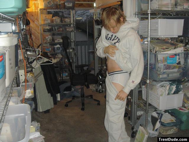 Navy Sweatpants showing Tommy underwear