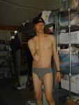 `Trent in grey hanes, quiksilver hat, skateboard bandages