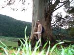 Standing buy the Eucalyptus tree in Tommy underwear