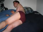 Getting ready to sleep in Red Hanes Fashion Briefs underwear (butt)