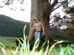 Shirtless by a