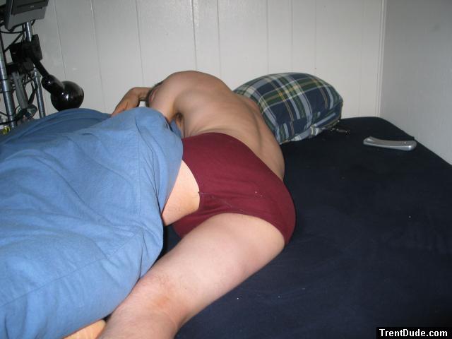 Sleeping in Red Hanes Fashion Briefs underwear (butt)
