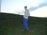 Getting up early to check the cows in blue sweats pants