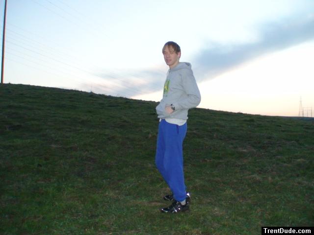 Getting up early to check the cows in blue sweats pants