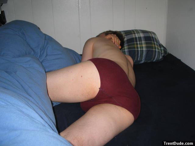 Sleeping in Red Hanes Fashion Briefs underwear (butt)