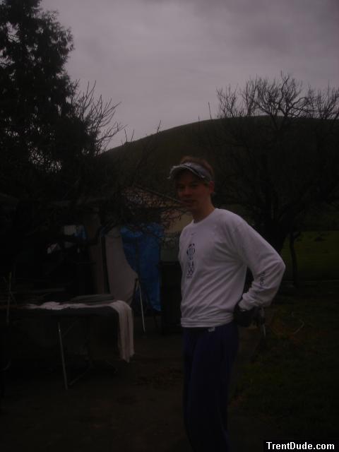 wet Blue sweat pants on a rainy day on the farm