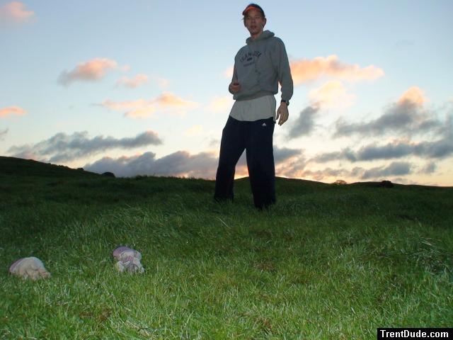 Trent in the grass and colorful sky