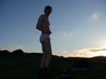 Sun hitting his nipples
