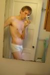 Blonde in white hanes tightey whitey