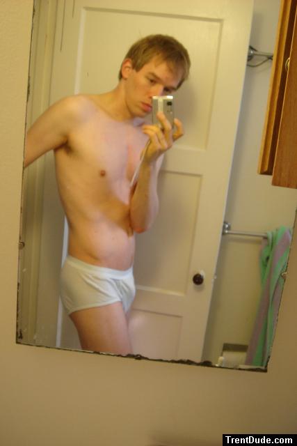 Blonde in white hanes tightey whitey