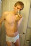Blonde in white hanes tightey whitey