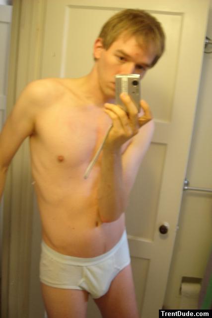 Blonde in white hanes tightey whitey