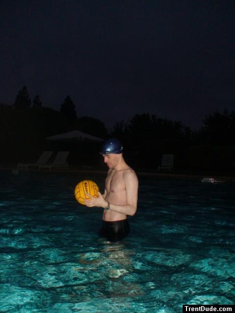 Water polo dude looking at his ball