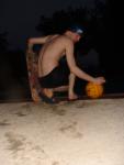 Skateboarding water polo player