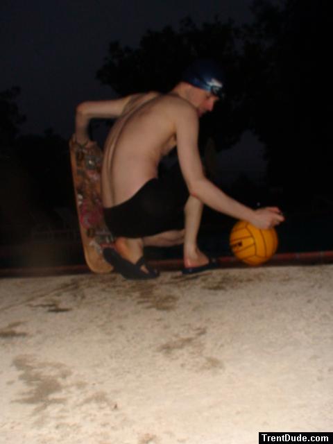 Skateboarding water polo player