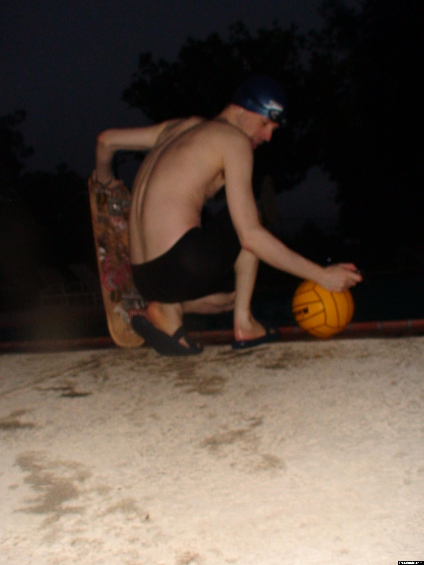 Skateboarding water polo player