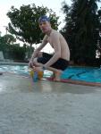 Wearing a swim cap