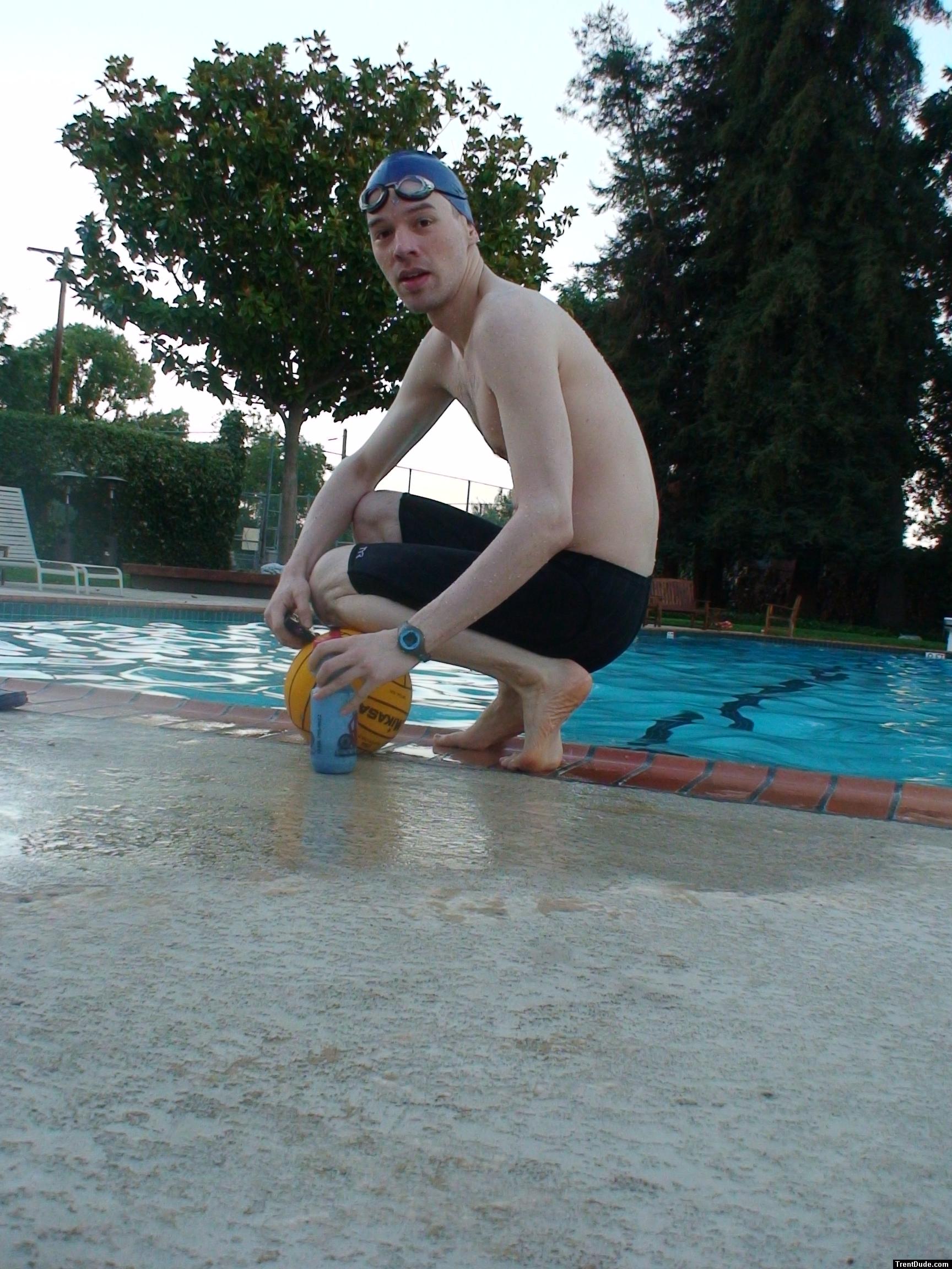 Wearing a swim cap