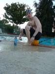 Sitting on the water polo ball