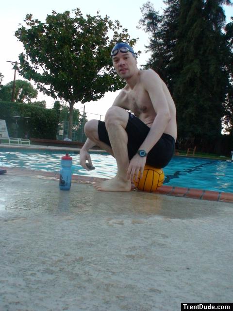 Sitting on the water polo ball