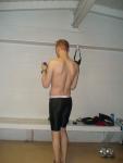 Short hair, putting on swim goggles,  Keywords: rear, legs,  short hair