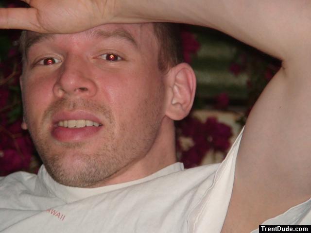 Face and red Bougainvillea flowers, red-eye