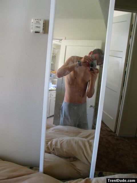 Shirtless in grey sweatpants