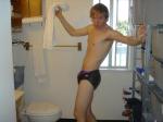 Black speedo with orange stripe