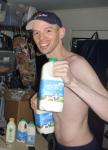 Trent with fresh organic raw milk, which he drinks to improve his sperm count and other health benefits