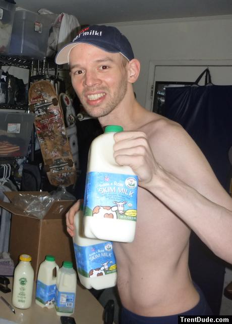 Trent with fresh organic raw milk, which he drinks to improve his sperm count and other health benefits